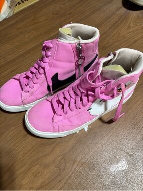 Nike Pink High-Top Sneakers with Black & White Swooshes